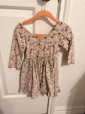 Sweet Floral Long Sleeve Toddler Dress - Neutral Base with Autumn Print